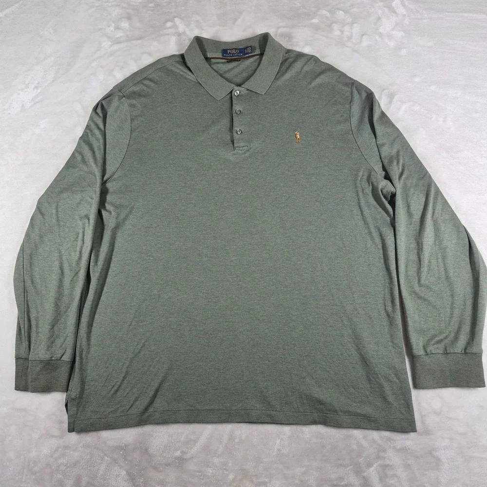 Polo Ralph Lauren Polo Shirt Men's XXL Green Classic Fit Long Sleeve Flesh Pony